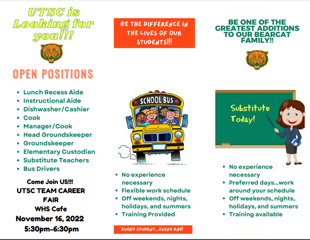 UTSC TEAM JOB FAIR- November 16, 2022  530p-630p